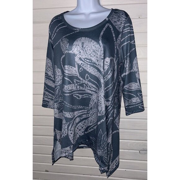 Soft Surroundings Sz MEDIUM Valerie Tunic Scoop Neck Dusty Blue Floral EUC - Picture 1 of 11